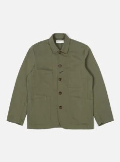 Universal Works Bakers Jacket In Light Olive Twill