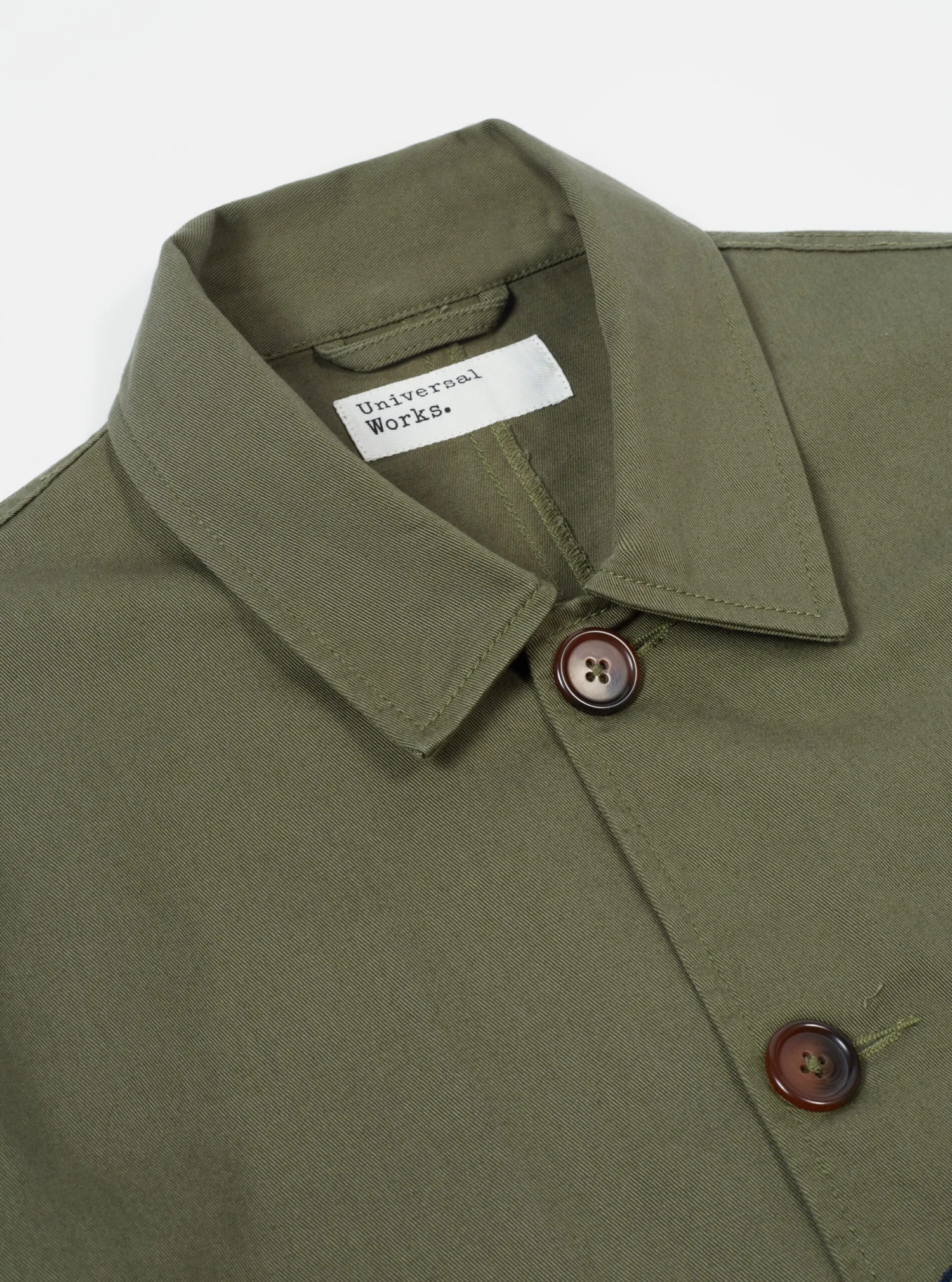 Universal Works Bakers Jacket In Light Olive Twill - Image 3