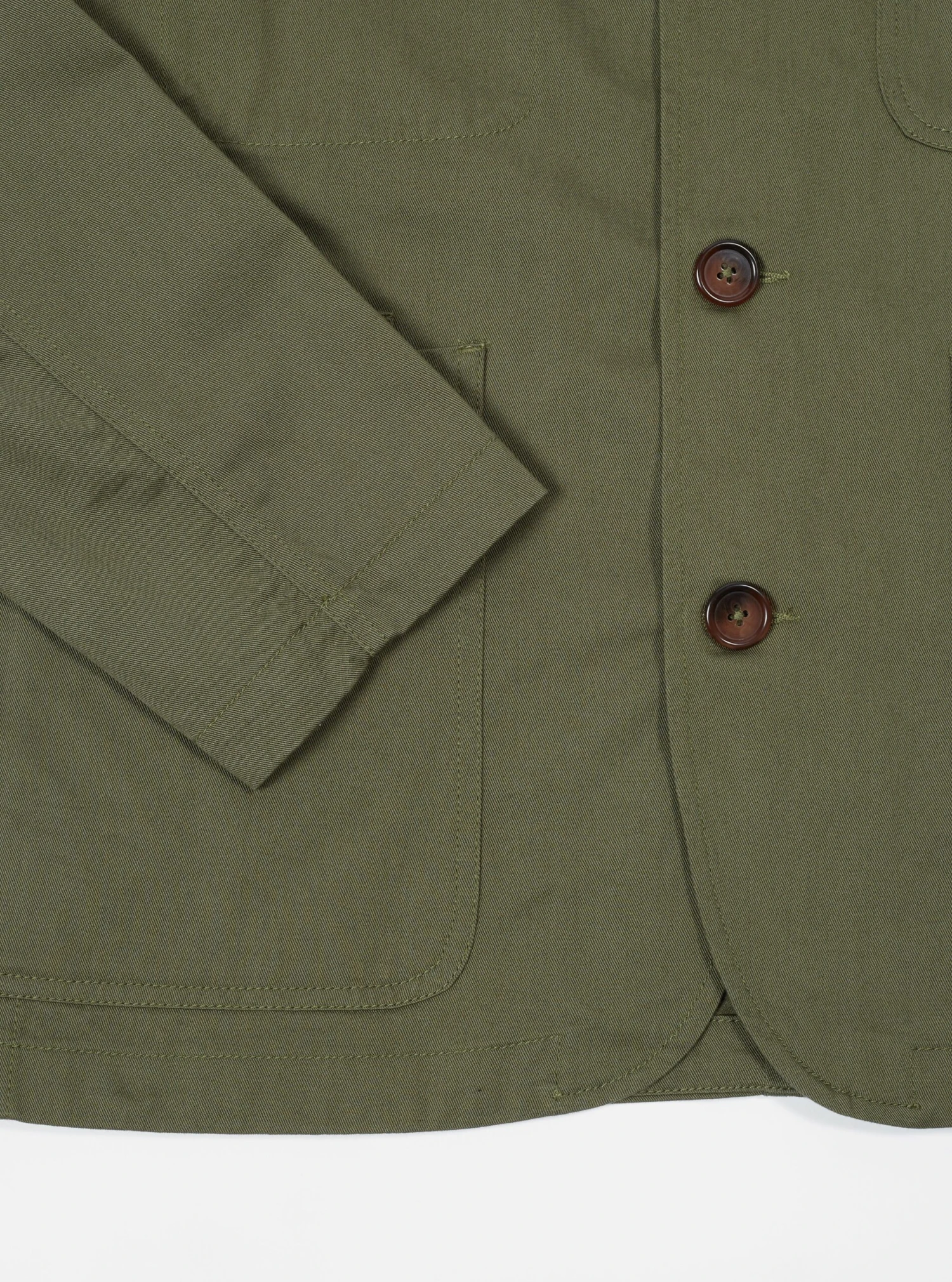Universal Works Bakers Jacket In Light Olive Twill - Image 5