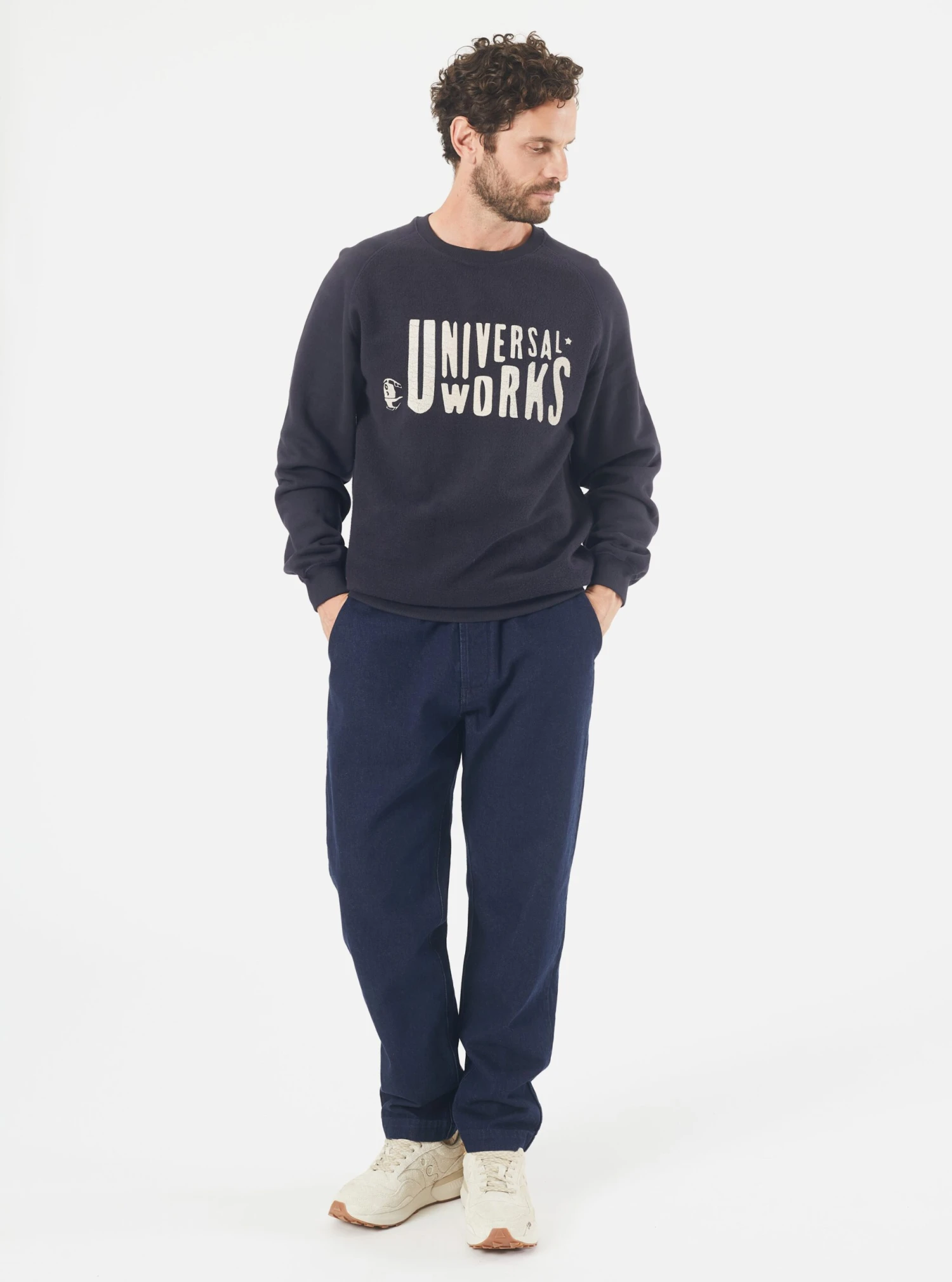 Universal Works 'Mystery Train' Print Sweatshirt In Navy Brushback - Image 7