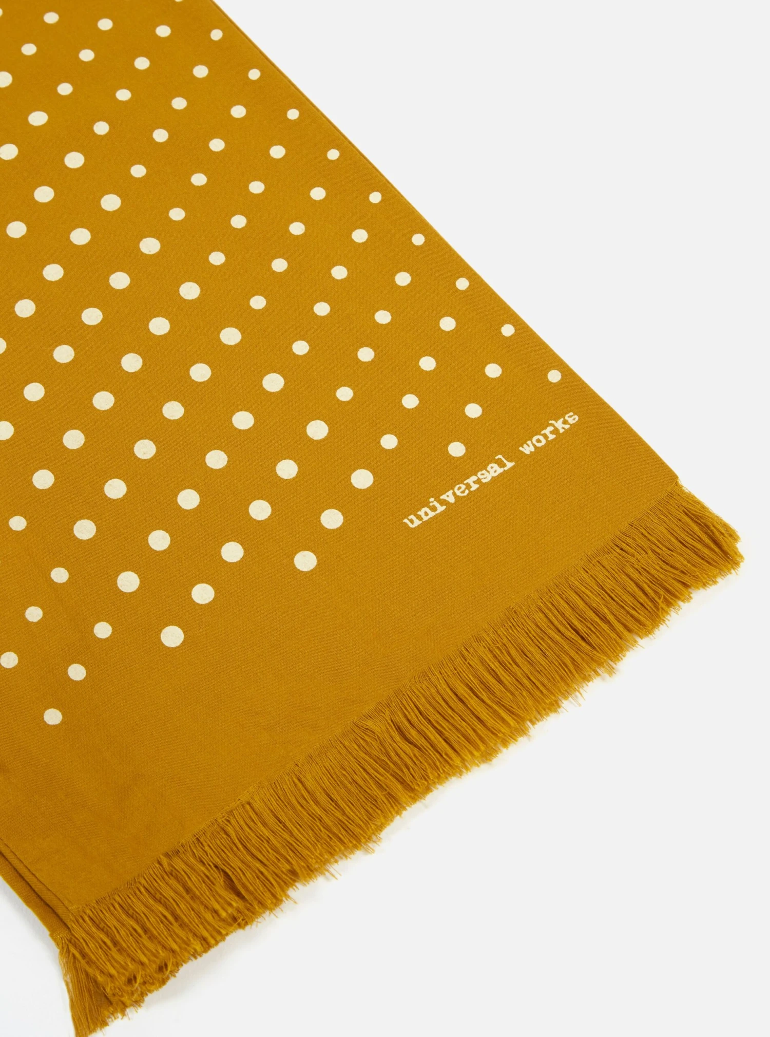 Universal Works Short Scarf In Mustard Dot Print - Image 2