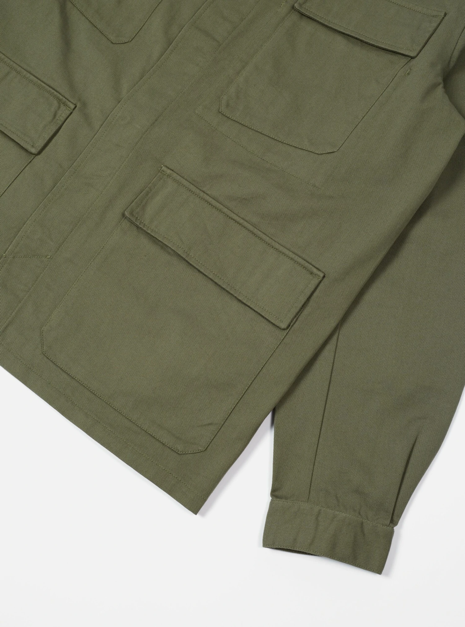 Universal Works MW Fatigue Jacket In Light Olive Twill - Image 6