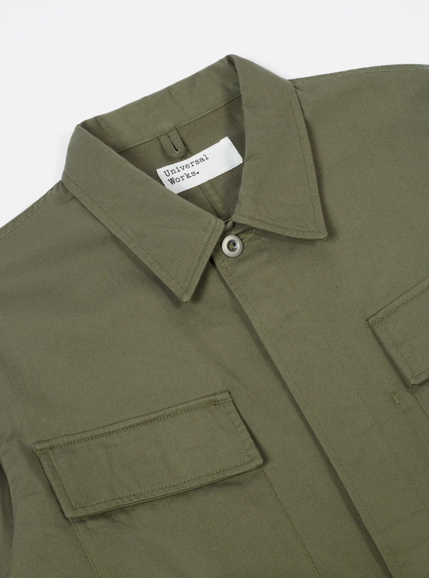 Universal Works MW Fatigue Jacket In Light Olive Twill - Image 3
