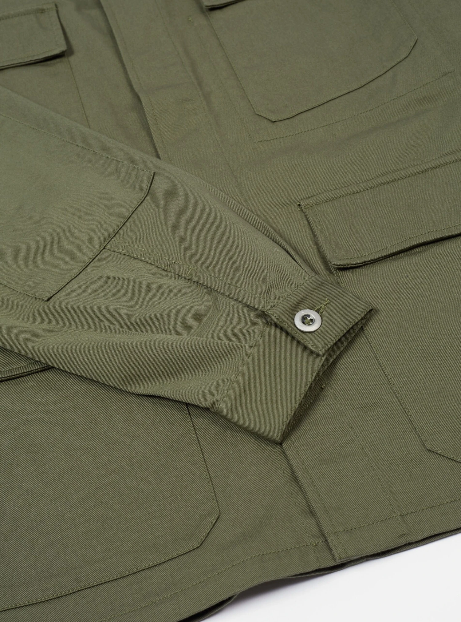 Universal Works MW Fatigue Jacket In Light Olive Twill - Image 5