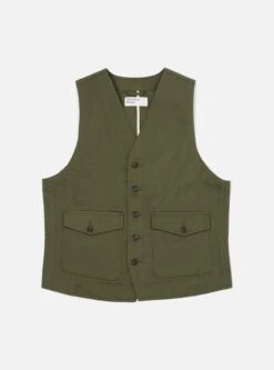 Universal Works Field Waistcoat In Light Olive Twill