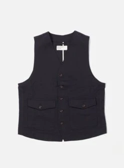 Universal Works Field Waistcoat In Black Twill