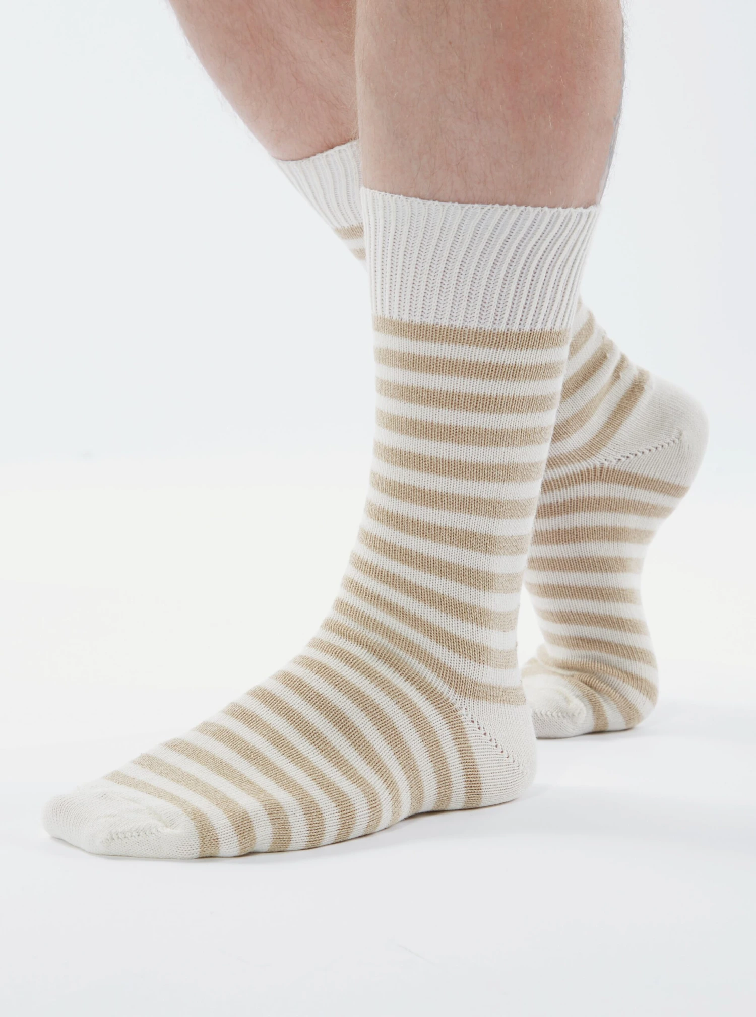 Universal Works Stripe Sock In Ecru Cotton - Image 3