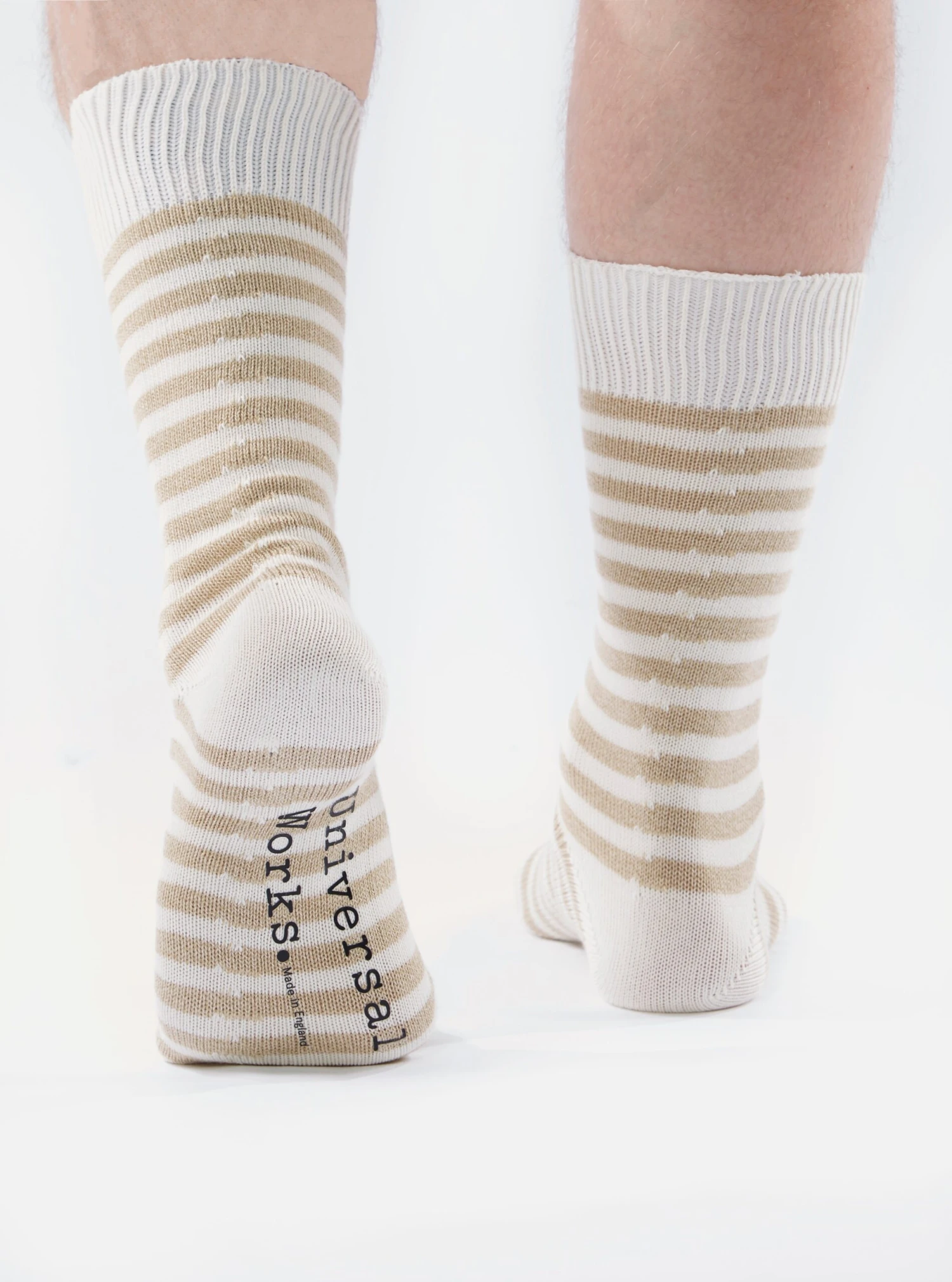 Universal Works Stripe Sock In Ecru Cotton - Image 5