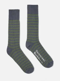 Universal Works Stripe Sock In Grey Cotton