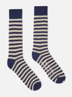 Universal Works Stripe Sock In Navy Cotton