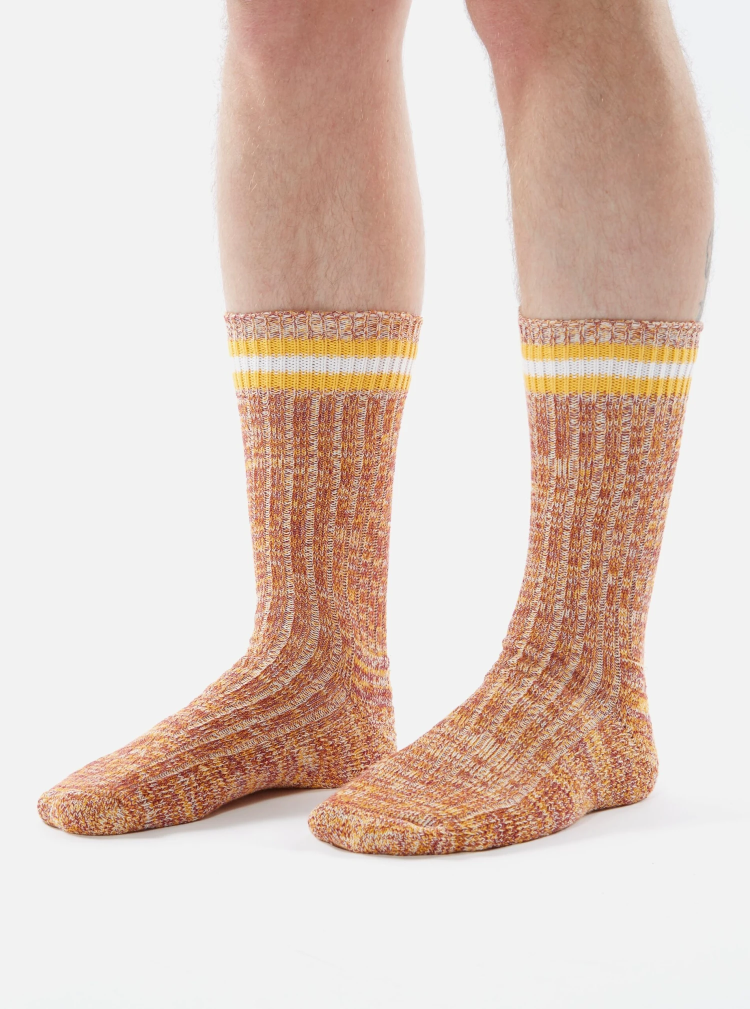 Universal Works Everyday Stripe Sock In Yellow Cotton - Image 3