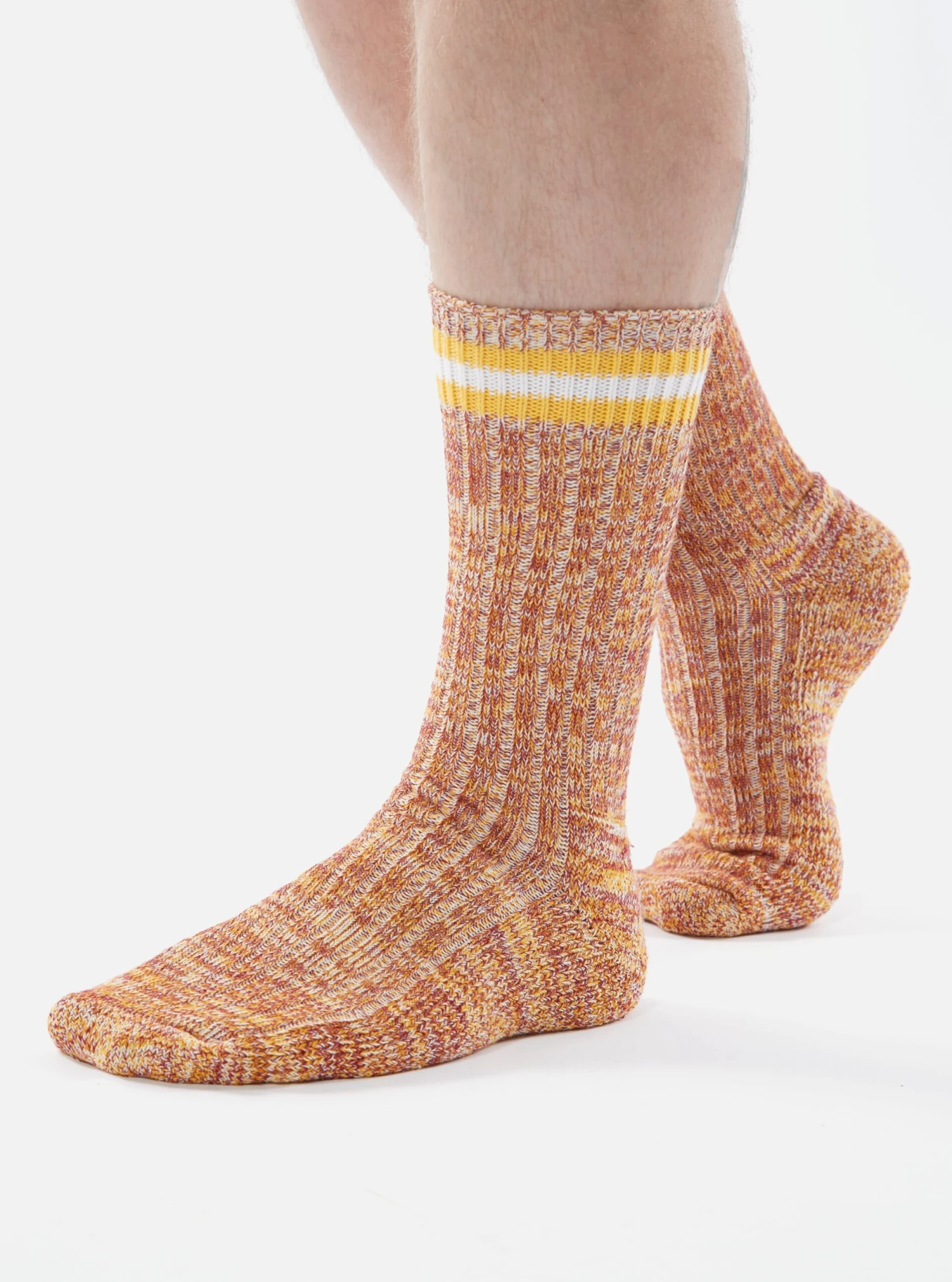 Universal Works Everyday Stripe Sock In Yellow Cotton - Image 4