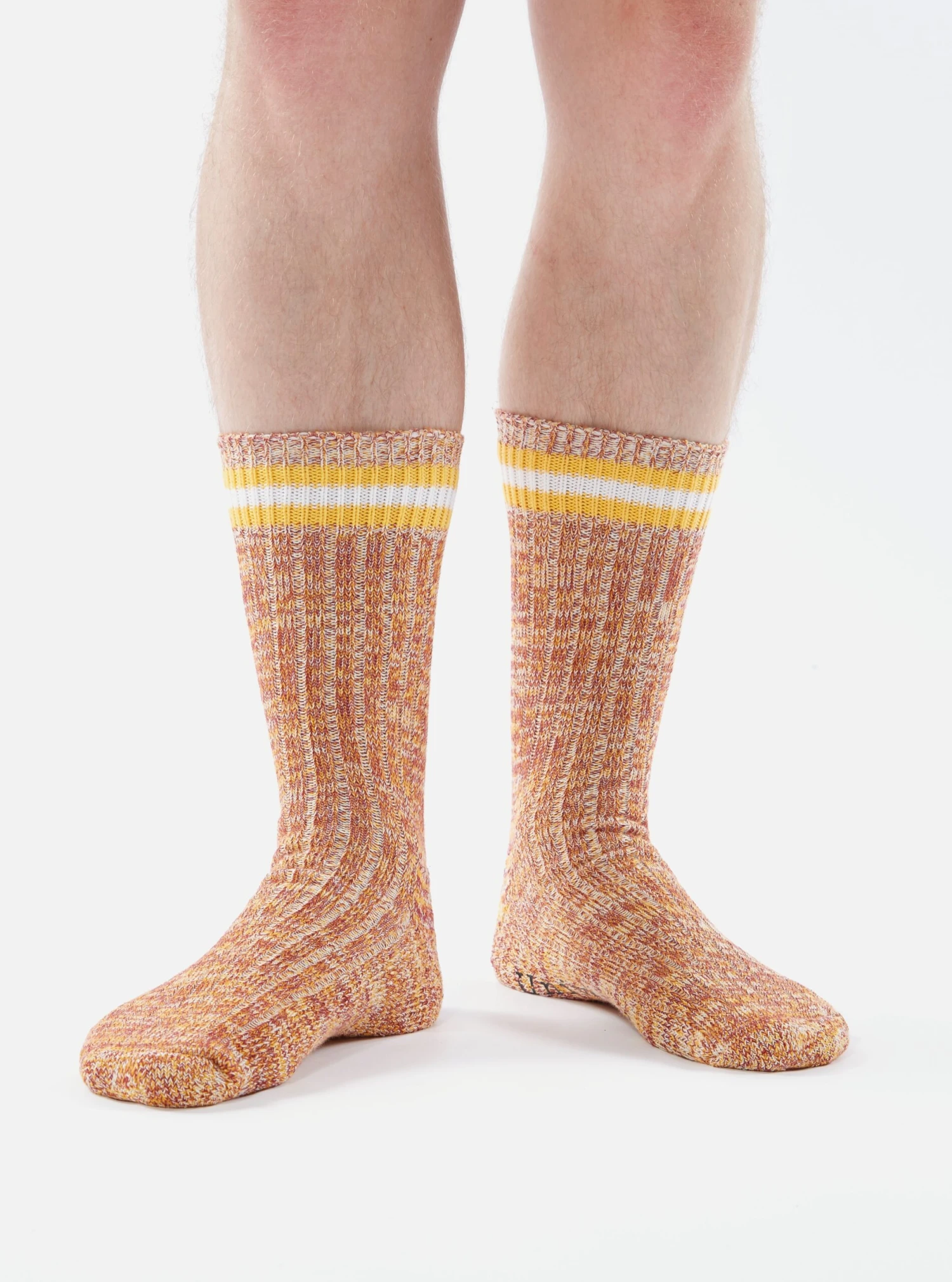 Universal Works Everyday Stripe Sock In Yellow Cotton - Image 5