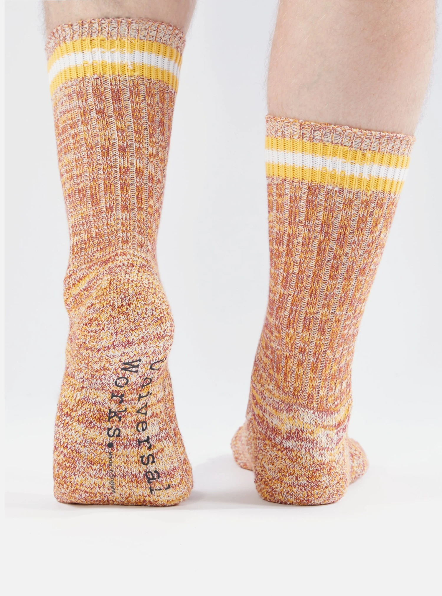 Universal Works Everyday Stripe Sock In Yellow Cotton - Image 6