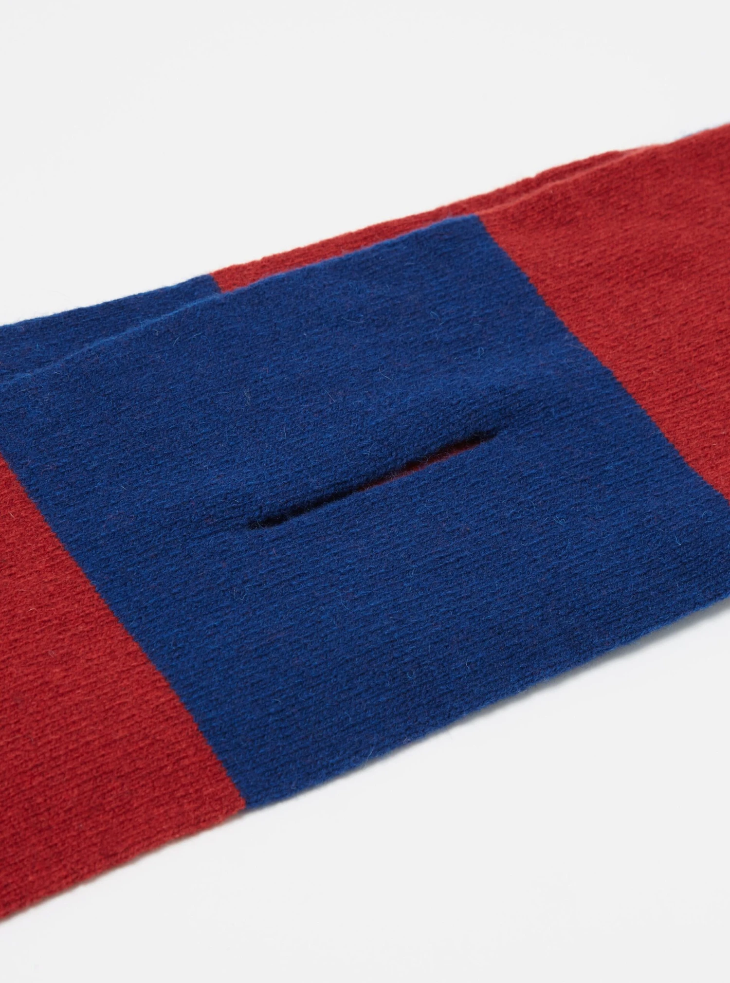 Universal Works Deluxe Football Scarf In Red/Blue Soft Wool - Image 3