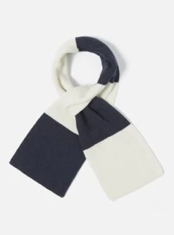 Universal Works Deluxe Football Scarf In Navy/Ecru Soft Wool