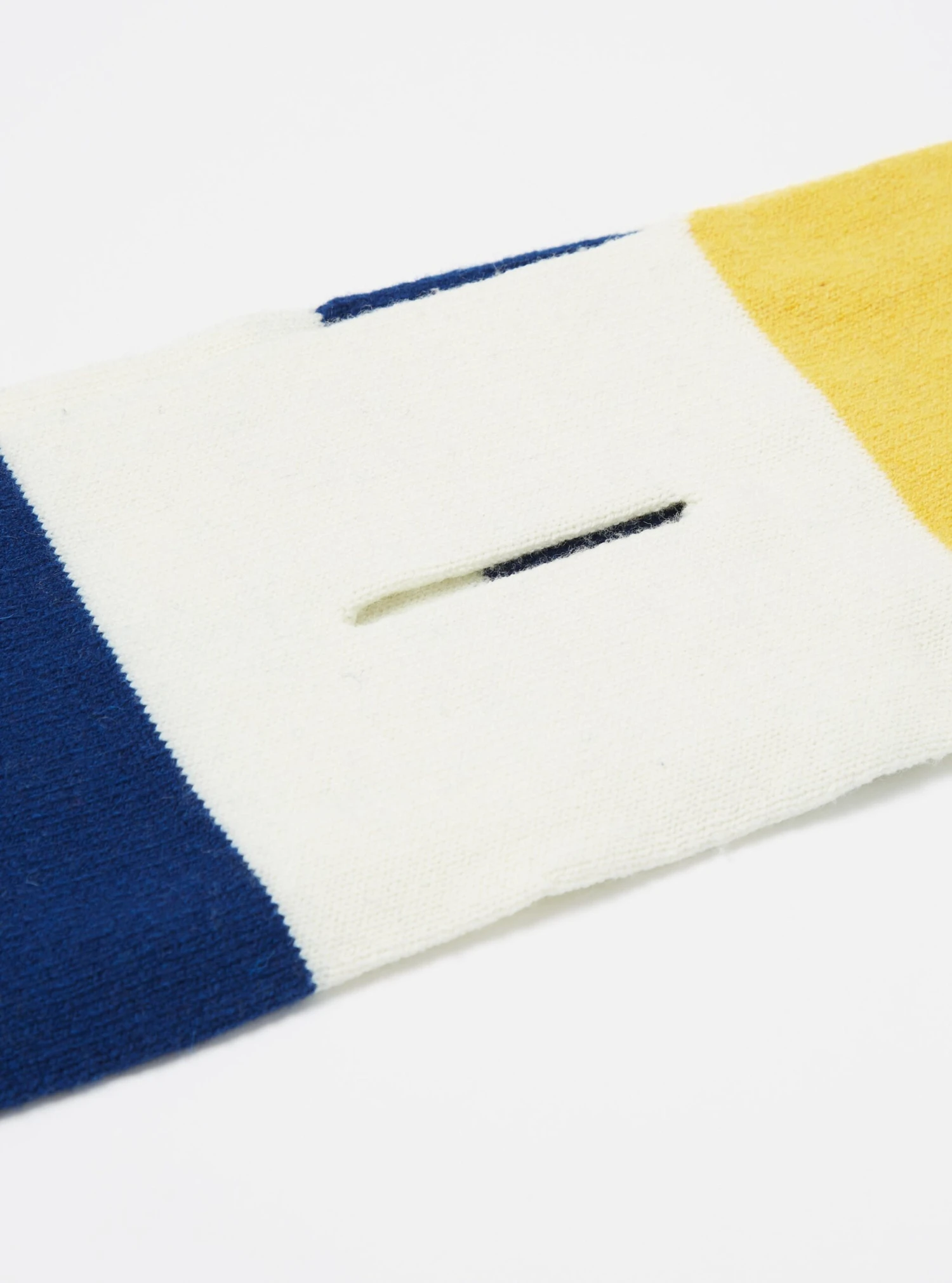 Universal Works Deluxe Football Scarf In Ecru/Yellow/Blue Soft Wool - Image 3