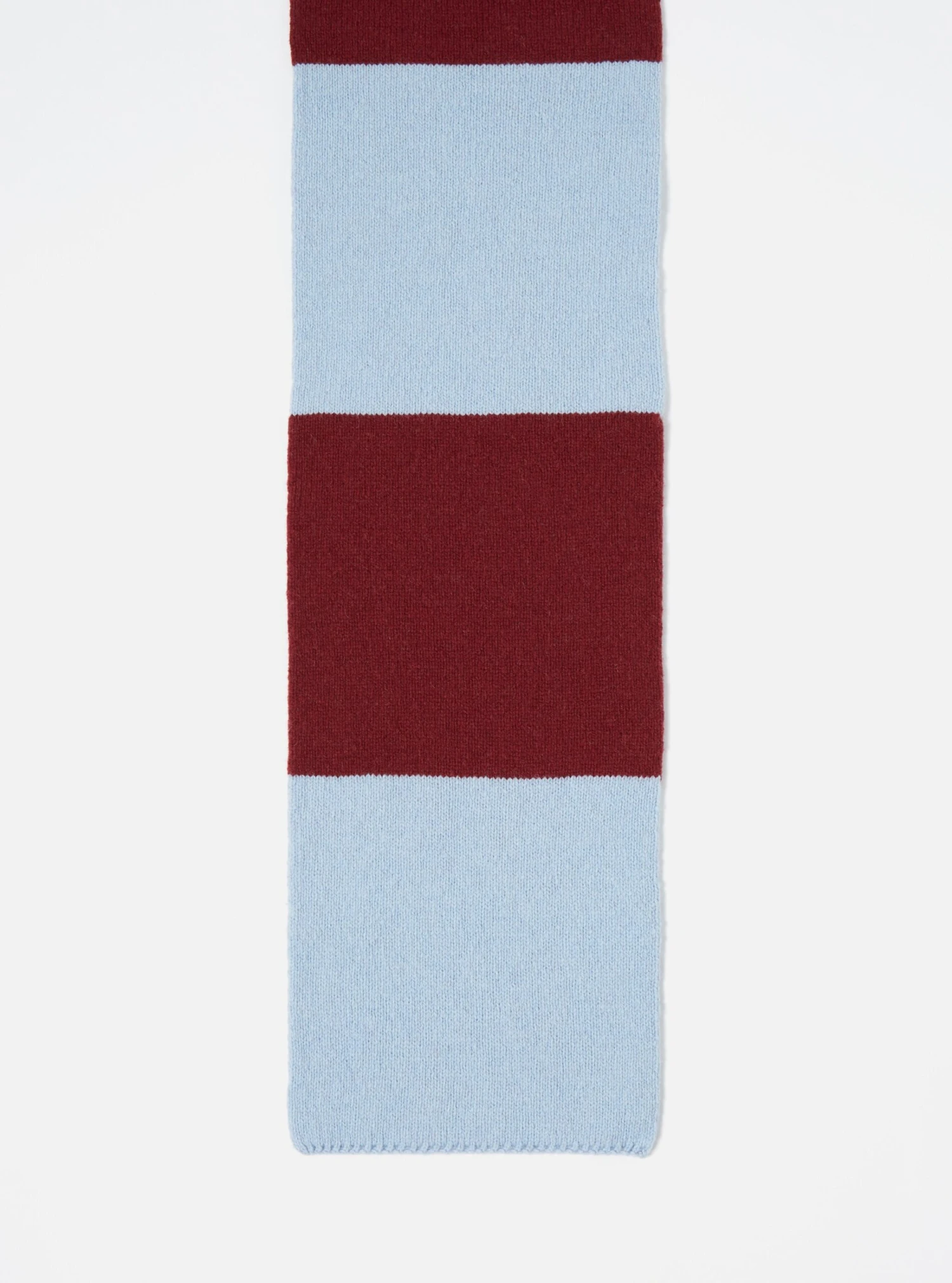 Universal Works Deluxe Football Scarf In Sky/Claret Soft Wool - Image 2