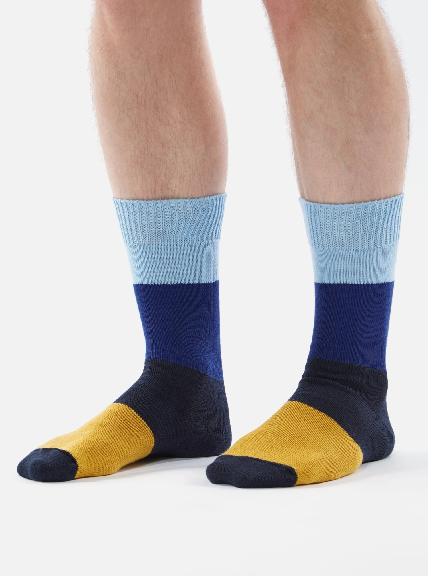 Universal Works Bold Stripe Sock In Sky/Indigo Cotton - Image 2