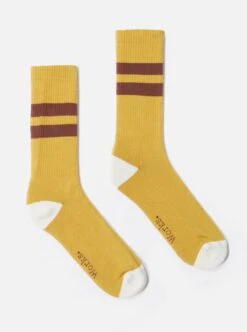 Universal Works Sport Sock In Yellow/Raisin Cotton Rib