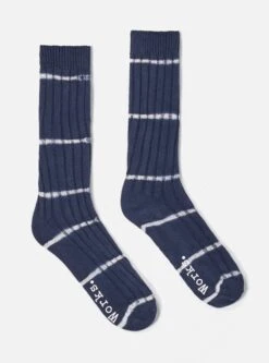 Universal Works Slub Sock In Navy Tie Dye Knit