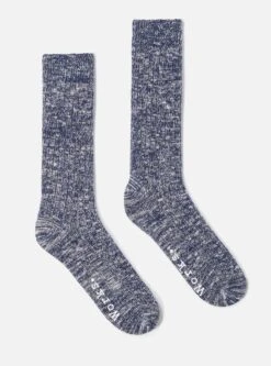 Universal Works Slub Sock In Navy Slub Knit