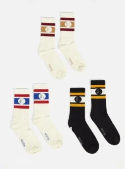 Universal Works 3 Pack Sport Sock In Ecru/Black Cotton