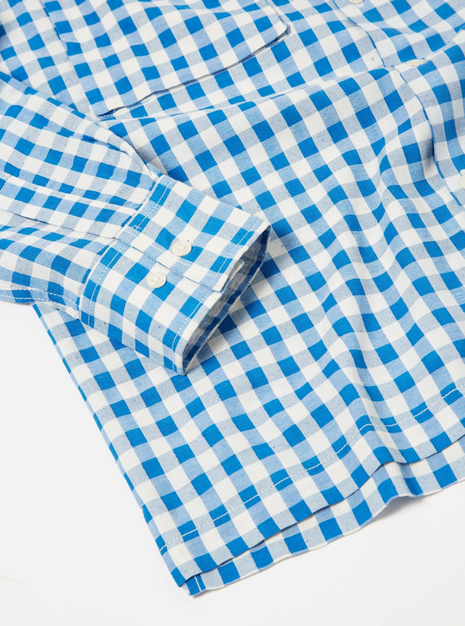 Oi Polloi X Universal Works Treck Shirt In Blue Checked Seersucker - Image 4