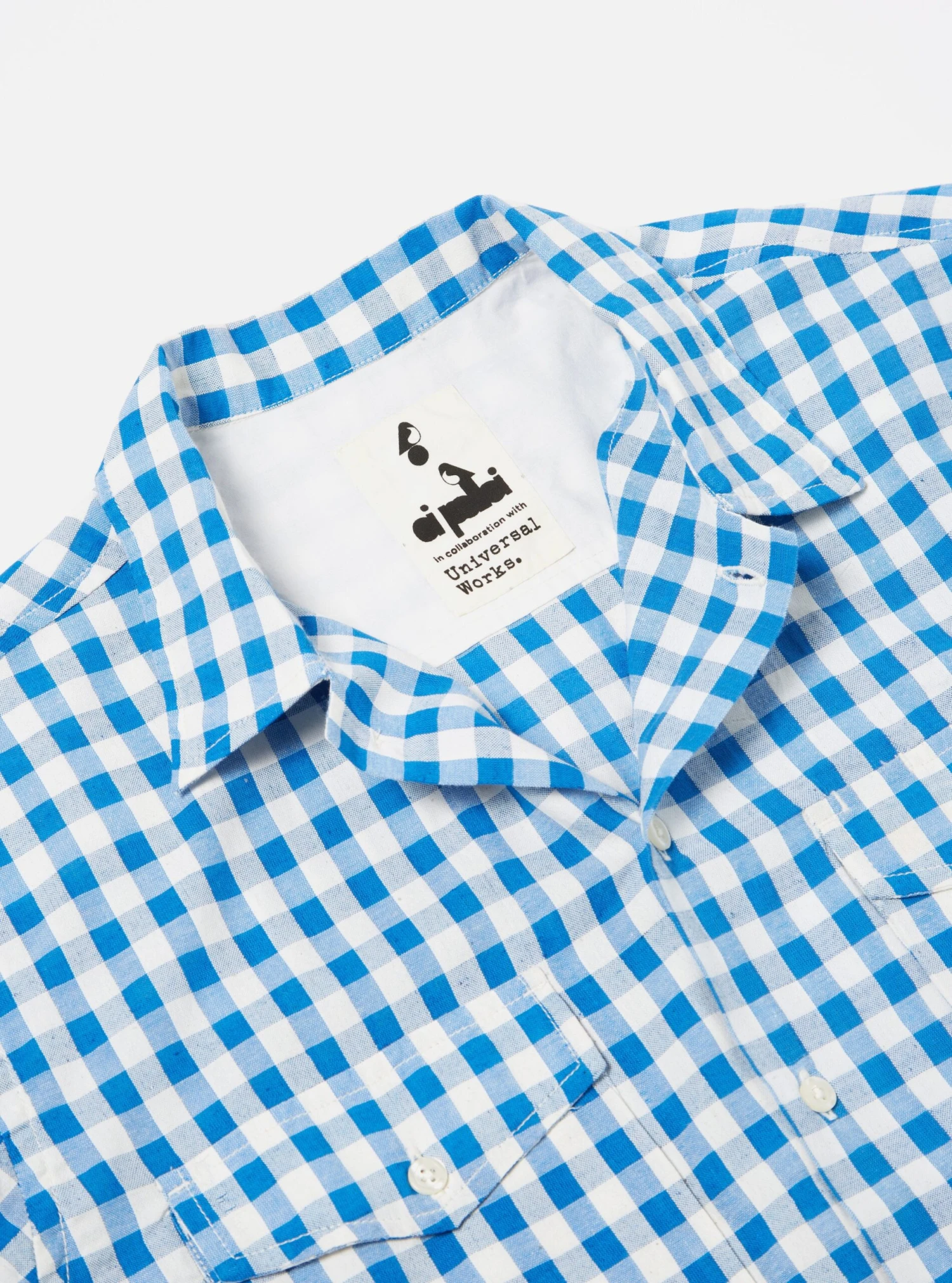 Oi Polloi X Universal Works Treck Shirt In Blue Checked Seersucker - Image 3