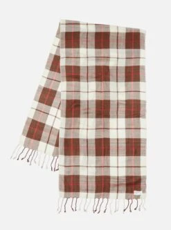 Universal Works Scarf In Mixed Brown Check Rayon