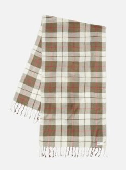 Universal Works Scarf In Mixed Olive Check Rayon