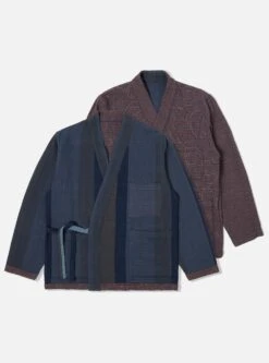 Universal Works Reversible Kyoto Work Jacket In Navy Kantha Check
