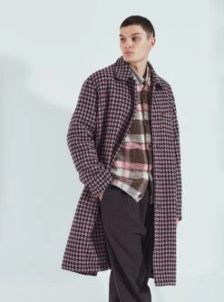 Universal Works Long Swing Overcoat In Pink Cortina Tweed
