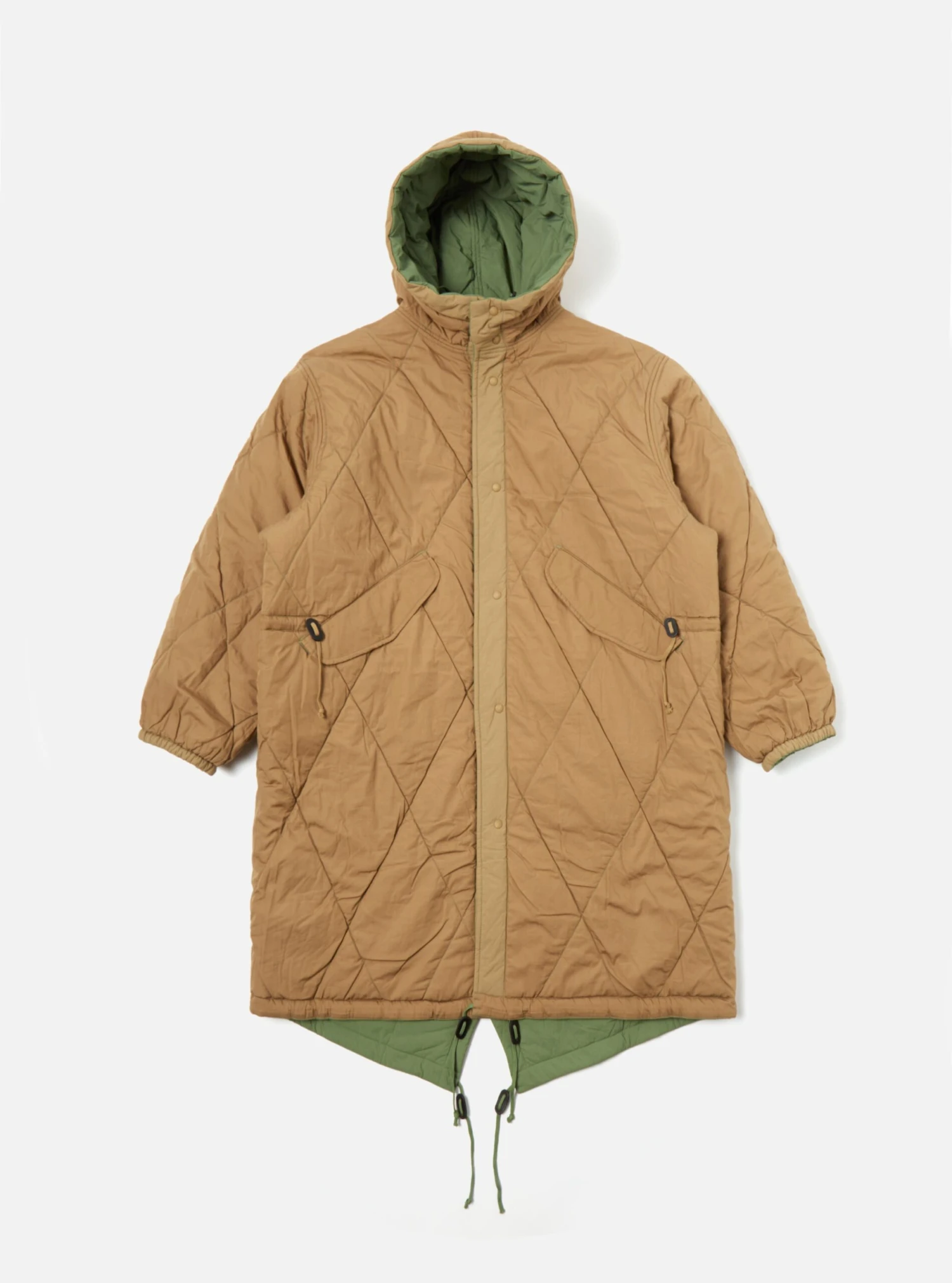 Universal Works Diamond Quilt Parka In Green Recycled Nylon - Image 4