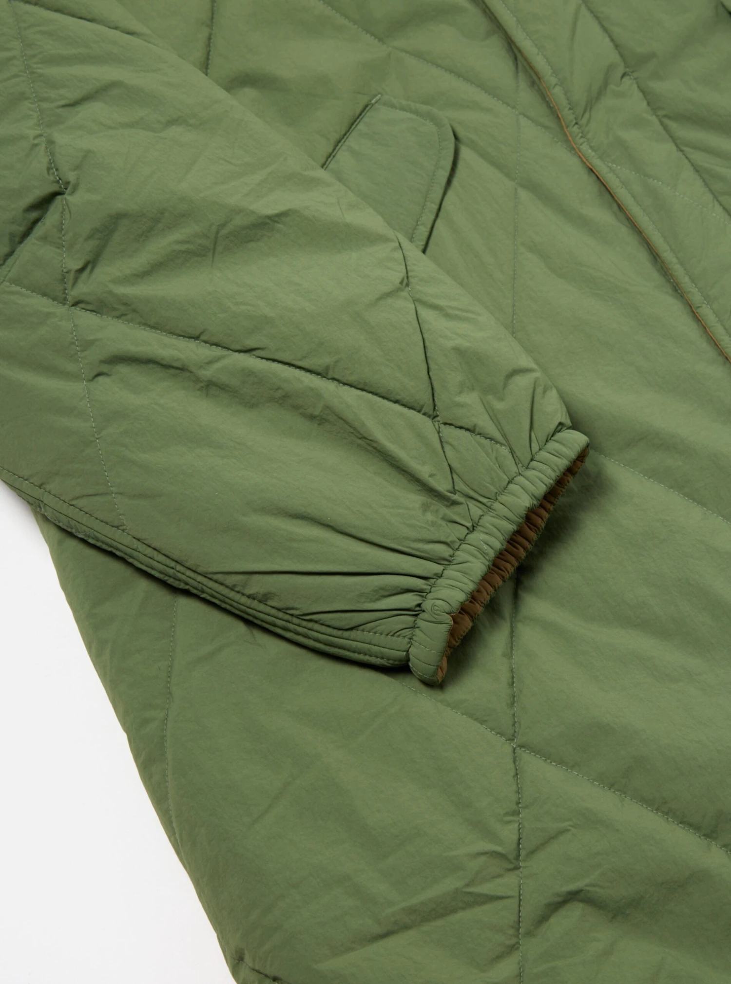Universal Works Diamond Quilt Parka In Green Recycled Nylon - Image 10