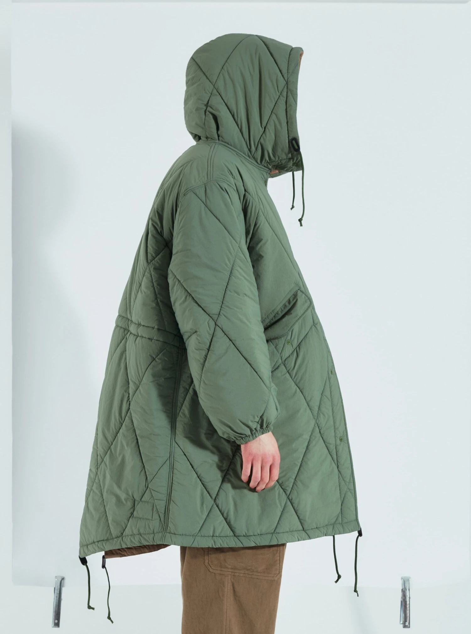 Universal Works Diamond Quilt Parka In Green Recycled Nylon - Image 7