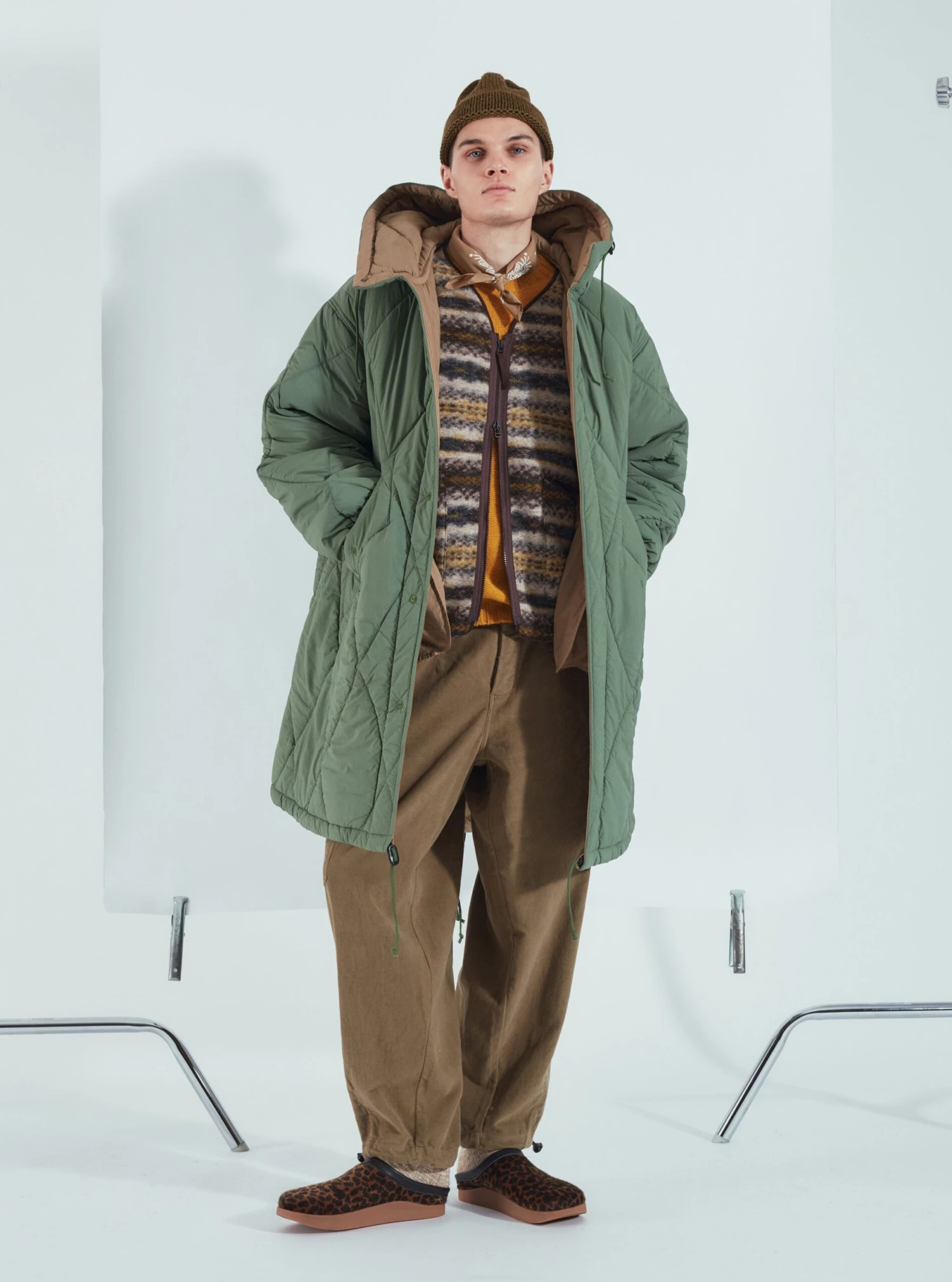 Universal Works Diamond Quilt Parka In Green Recycled Nylon - Image 11