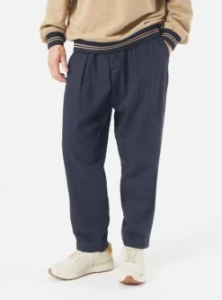Universal Works Pleated Track Pant In Navy Winter Twill