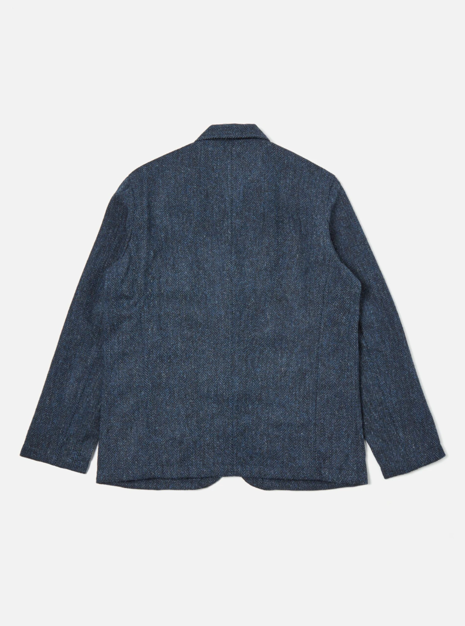 Universal Works Bakers Jacket In Navy Herringbone Harris Tweed - Image 3