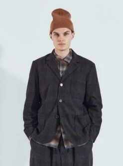 Universal Works Three Button Jacket In Charcoal Reuse Wool Mix