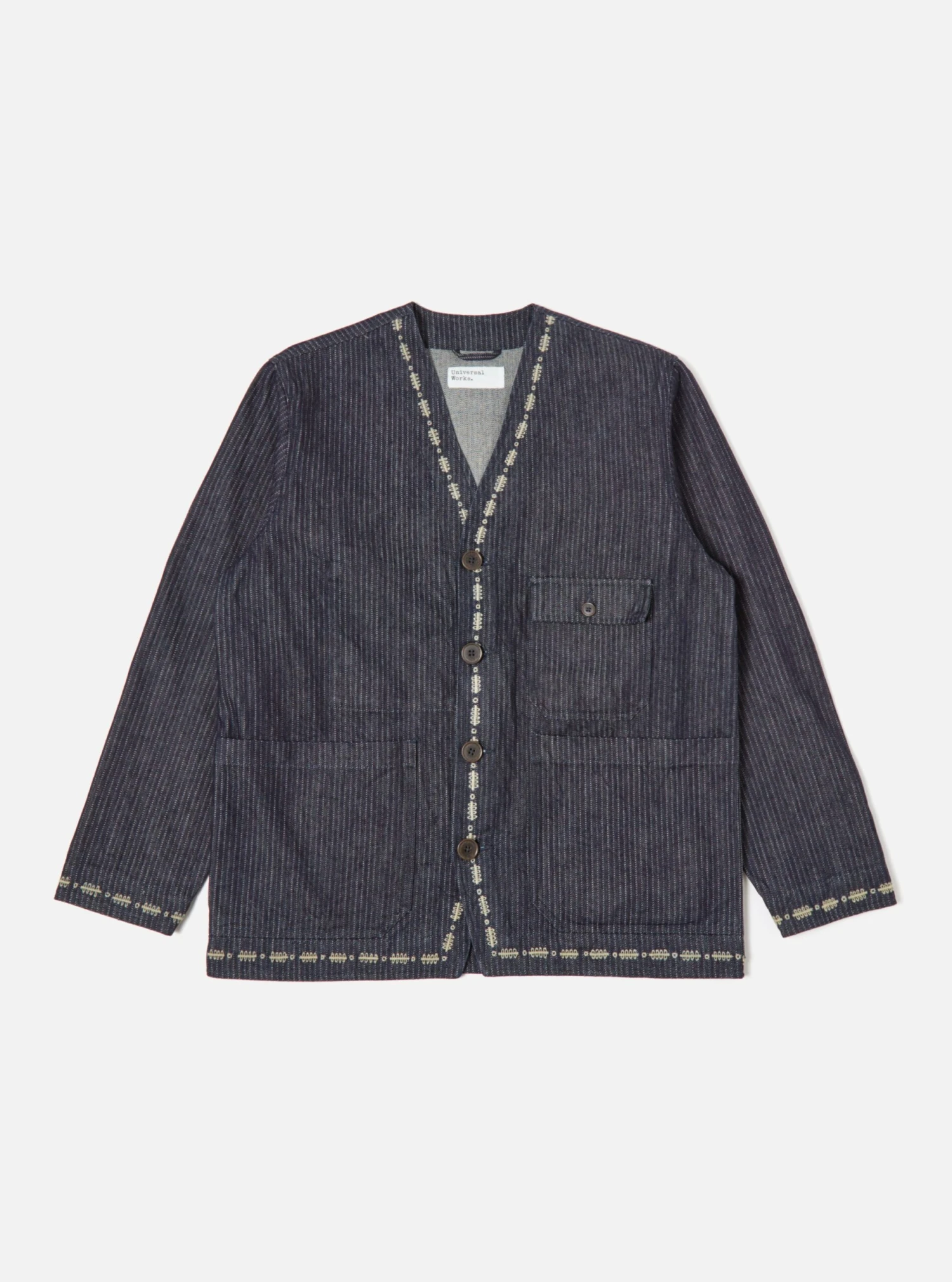 Universal Works Embroidered Cabin Jacket In Indigo Japanese Twill Denim