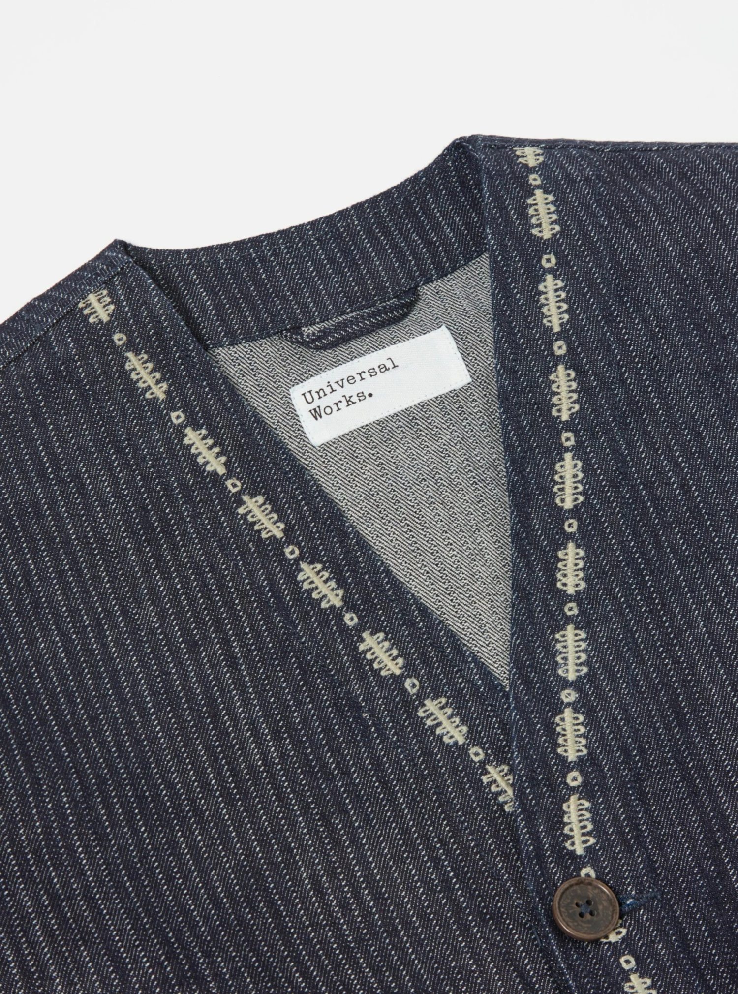 Universal Works Embroidered Cabin Jacket In Indigo Japanese Twill Denim - Image 3