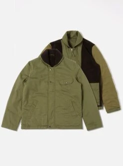 Universal Works Reversible N1 Jacket In Light Olive Twill/Sherpa