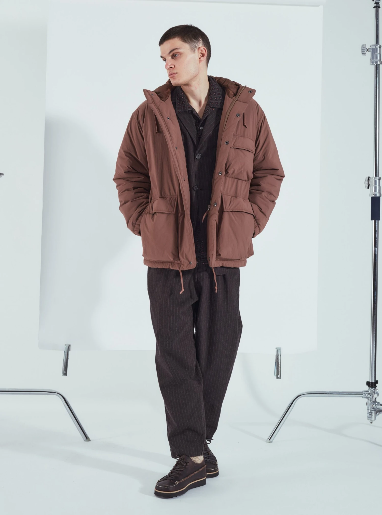 Universal Works Padded Stayout Jacket In Brown Recycled Nylon - Image 8