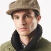 Universal Works Cricket Cap In Brown Herringbone Harris Tweed