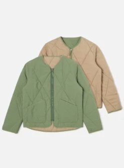 Universal Works Reversible Military Liner Jacket In Green/Sand Diamond Quilt Recycled Nylon