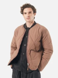 Universal Works Reversible Military Liner Jacket In Brown/Black Diamond Quilt Recycled Nylon