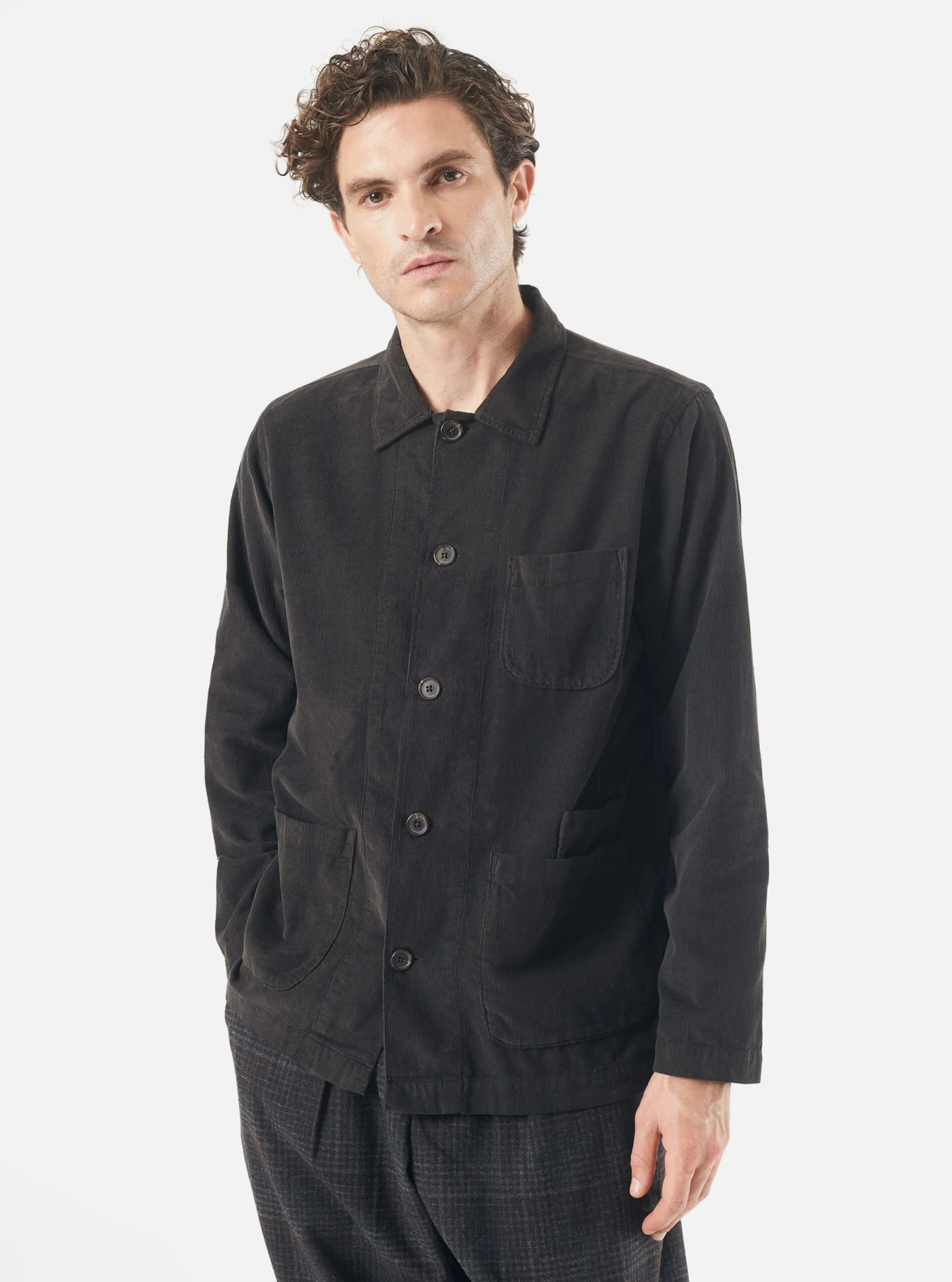 Universal Works Bakers Overshirt In Licorice Fine Cord