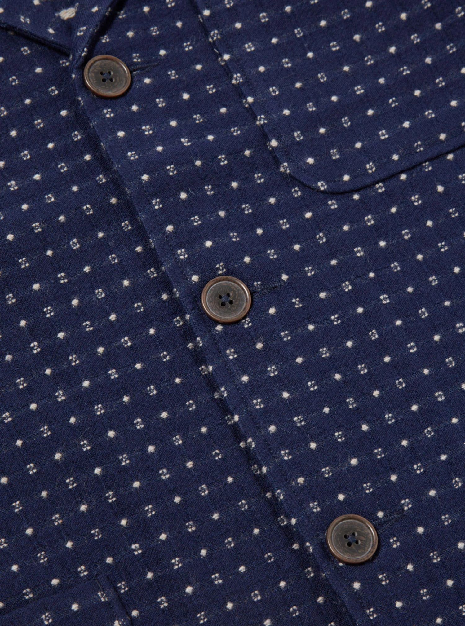 Universal Works Three Button Jacket In Indigo Shingora Dot - Image 4
