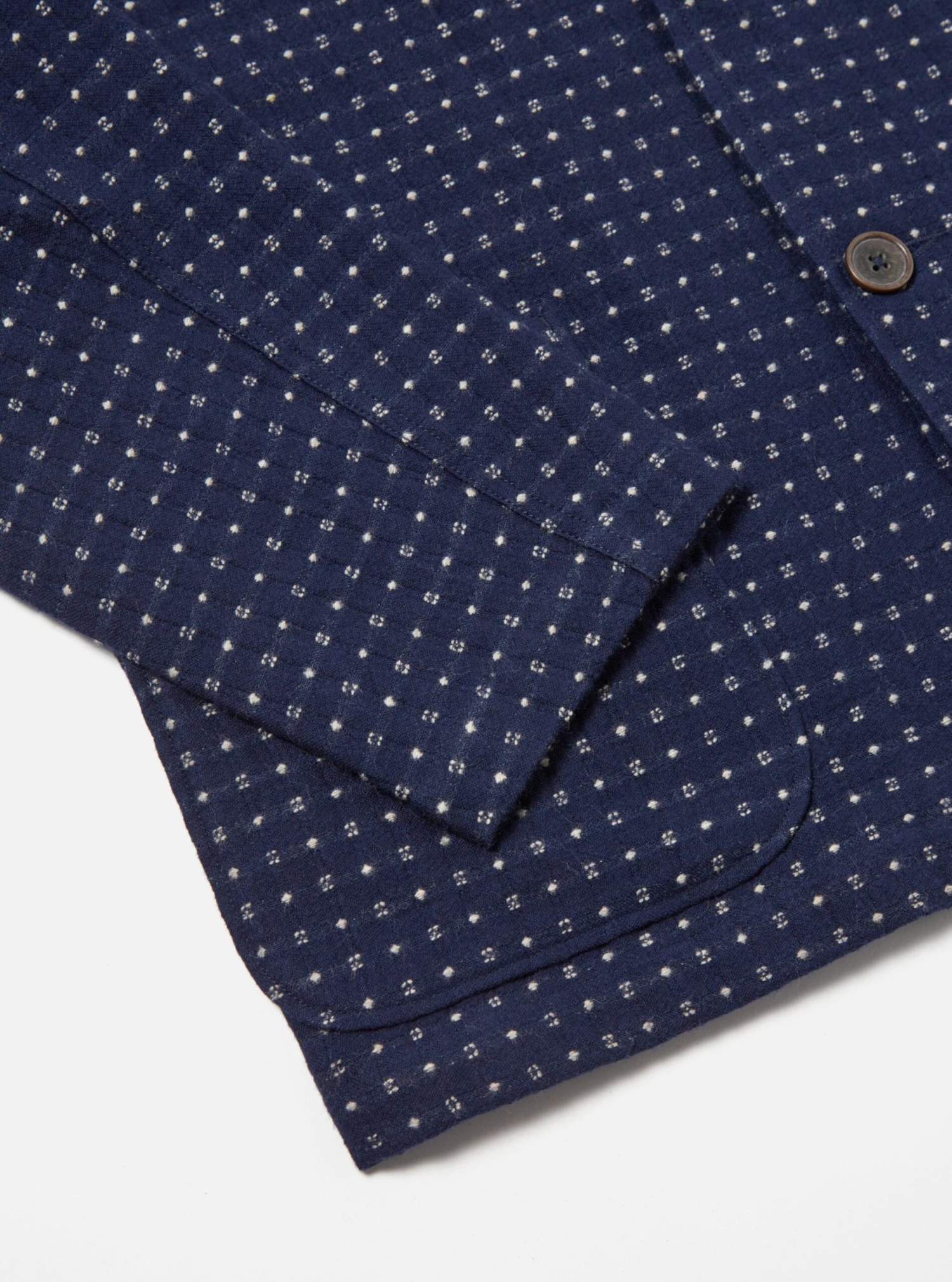 Universal Works Three Button Jacket In Indigo Shingora Dot - Image 5